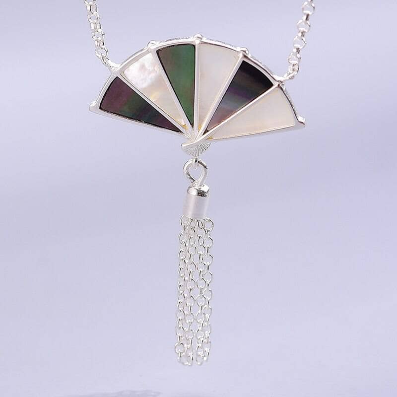 Folding Fan with Tassel Necklace-Black Diamonds New York