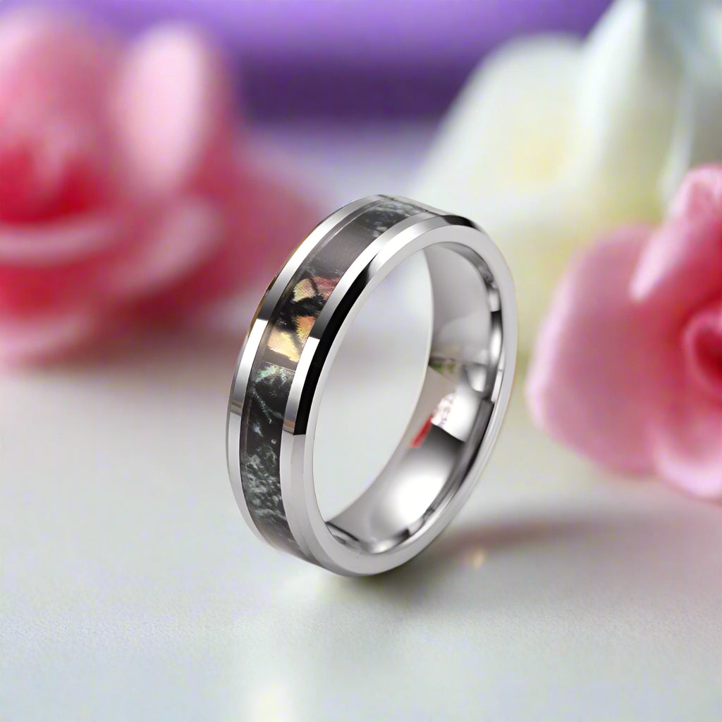 Forest Camouflage Tungsten Men's Wedding Band-Black Diamonds New York