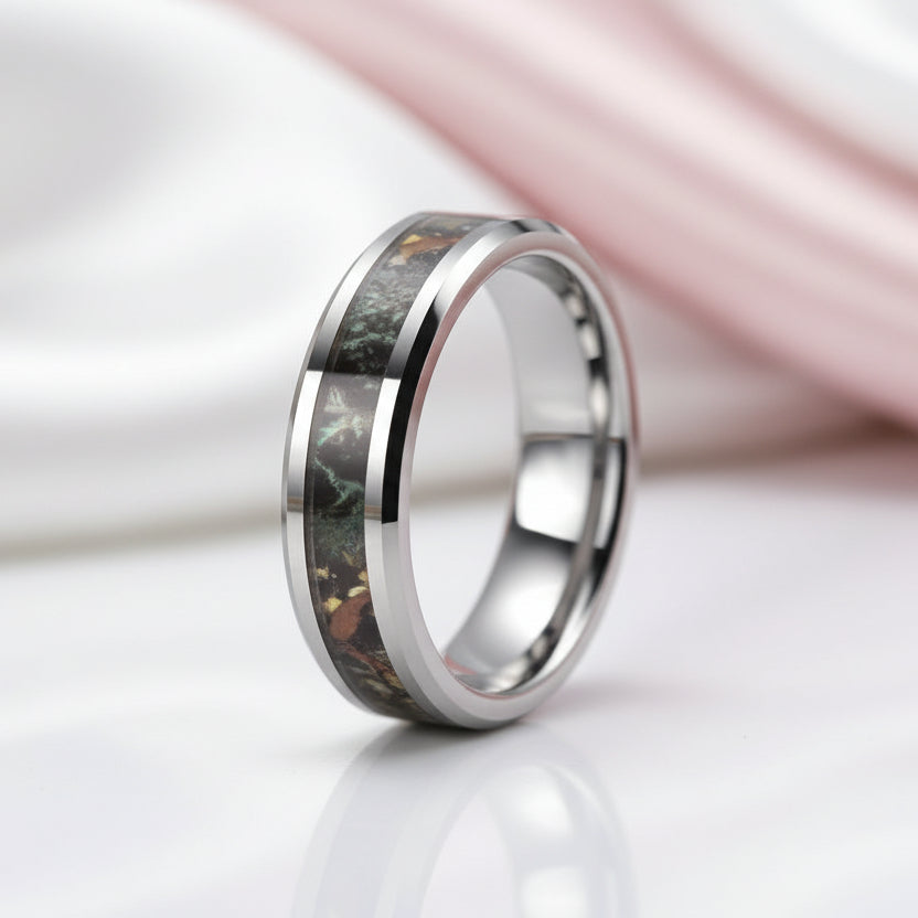 Forest Camouflage Tungsten Men's Wedding Band-Black Diamonds New York