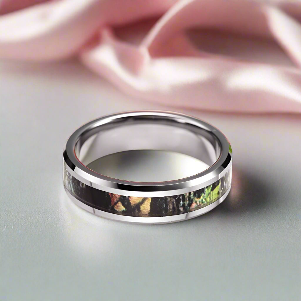 Forest Camouflage Tungsten Men's Wedding Band-Black Diamonds New York