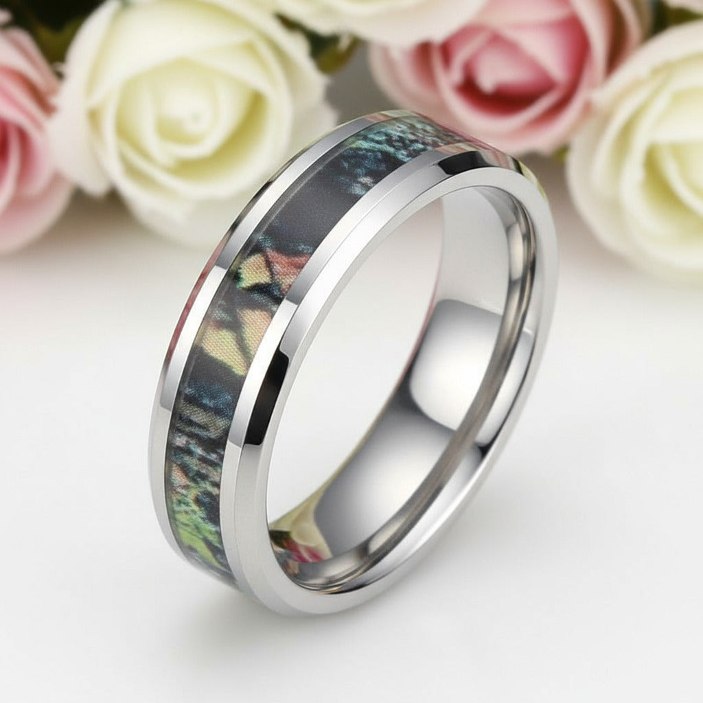 Forest Camouflage Tungsten Men's Wedding Band-Black Diamonds New York