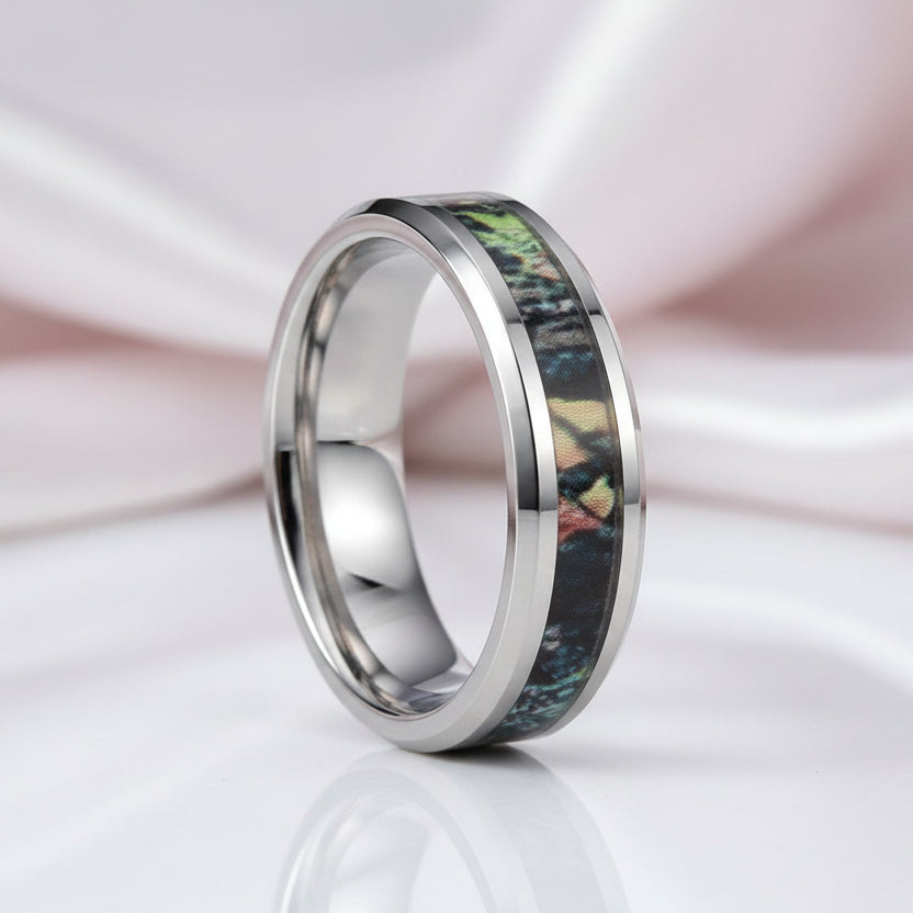 Forest Camouflage Tungsten Men's Wedding Band-Black Diamonds New York