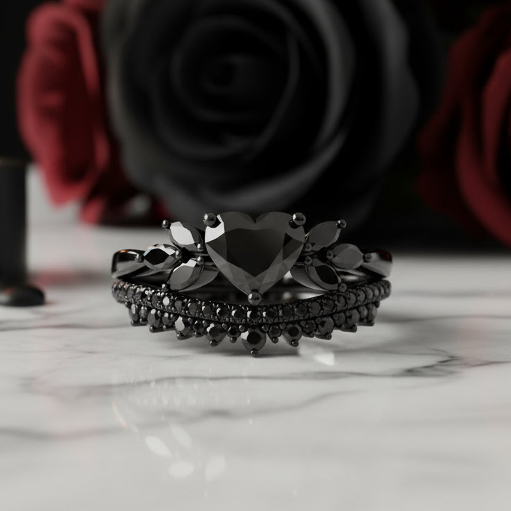 Forever In My Heart- 1.25ct Heart Cut Diamond Option Gothic Promise Ring-Black Diamonds New York