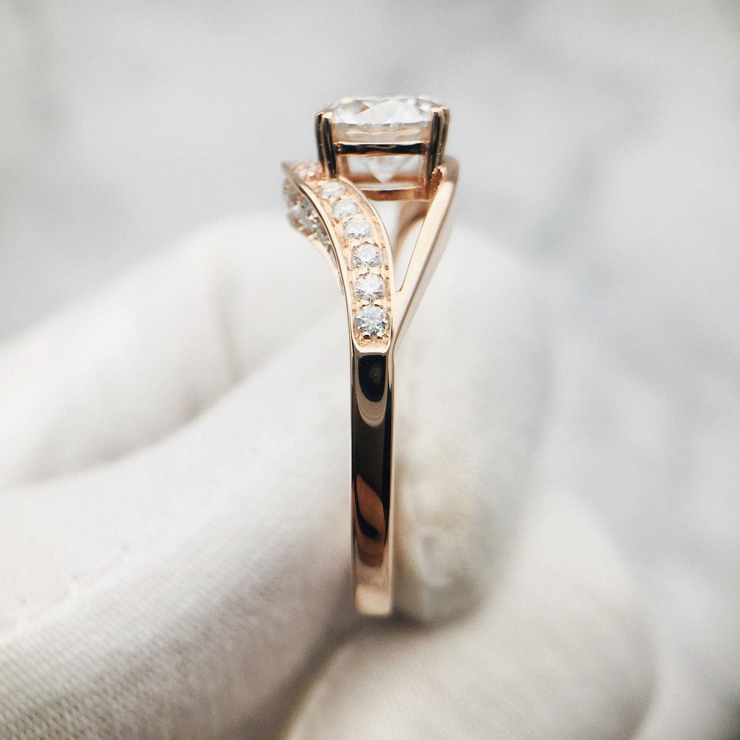 Forever One 18K Round Cut Moissanite Engagement Ring-Black Diamonds New York