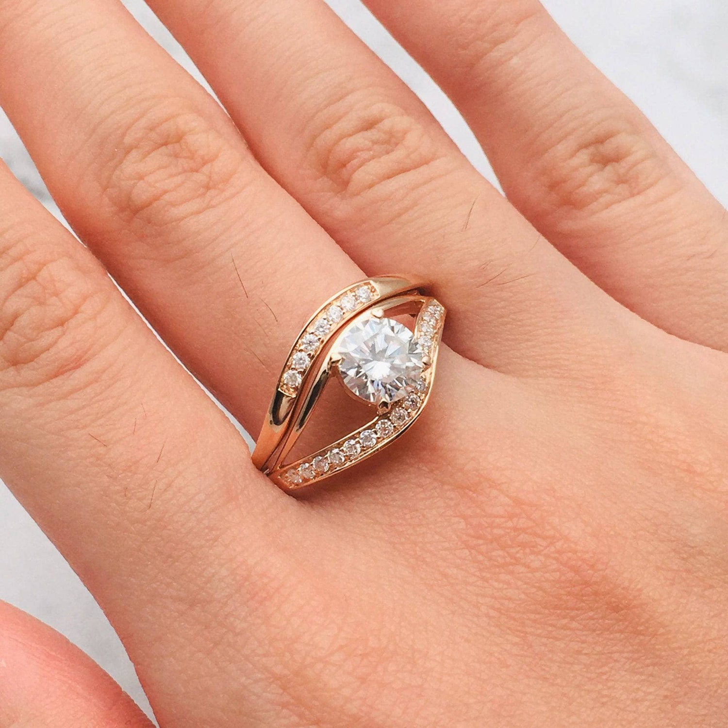 Forever One 18K Round Cut Moissanite Engagement Ring-Black Diamonds New York