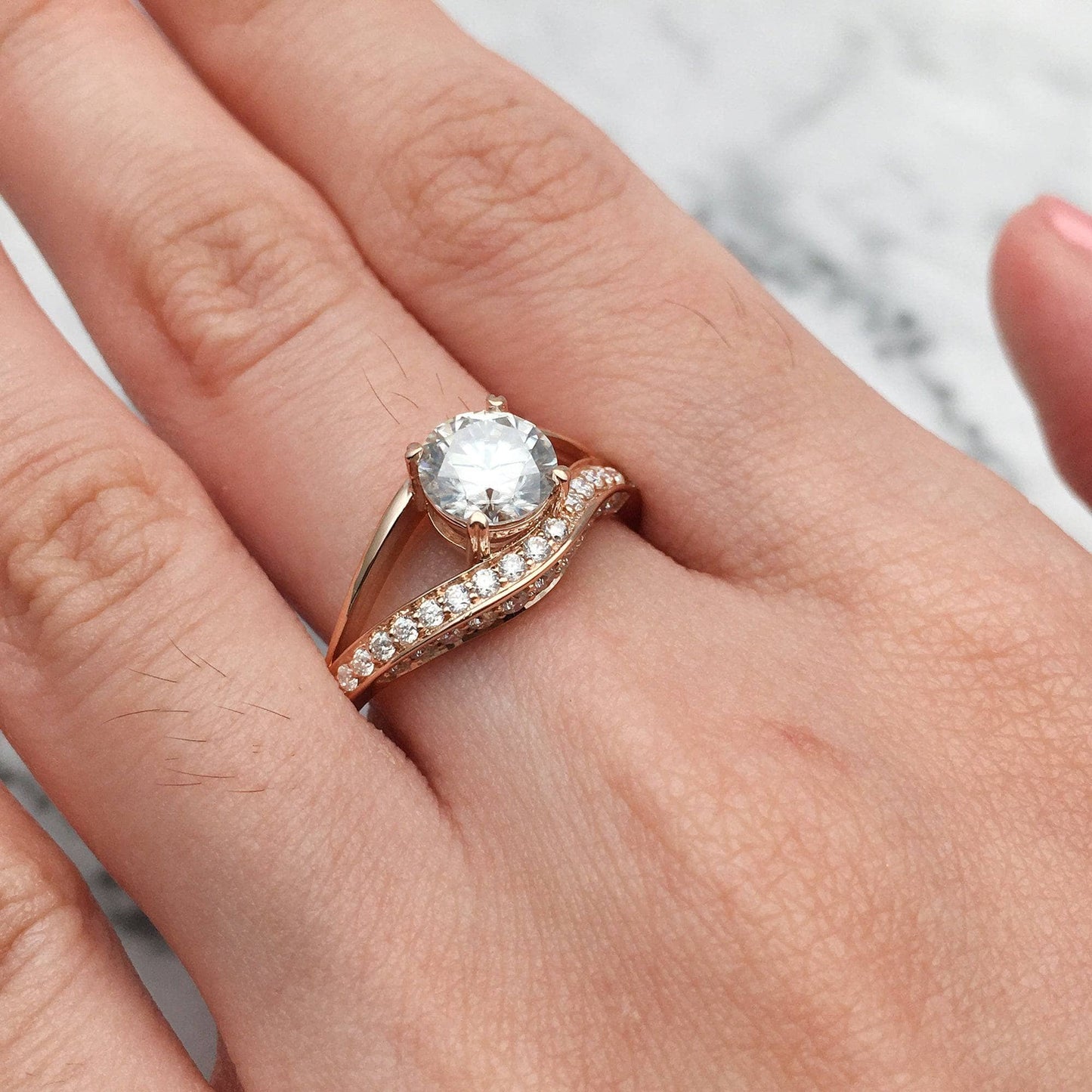 Forever One Round Cut Moissanite Engagement Ring - Black Diamonds New York