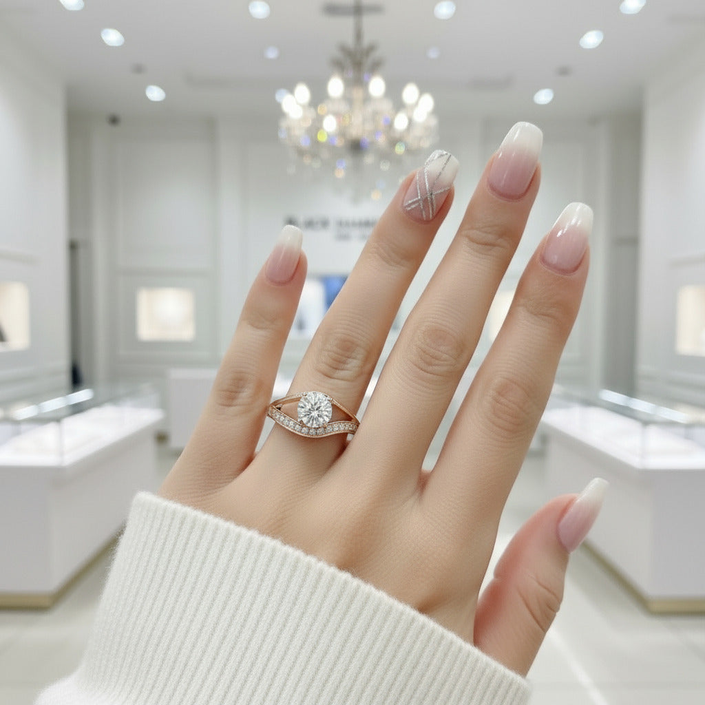 Forever One 18K Round Cut Diamond Engagement Ring-Black Diamonds New York