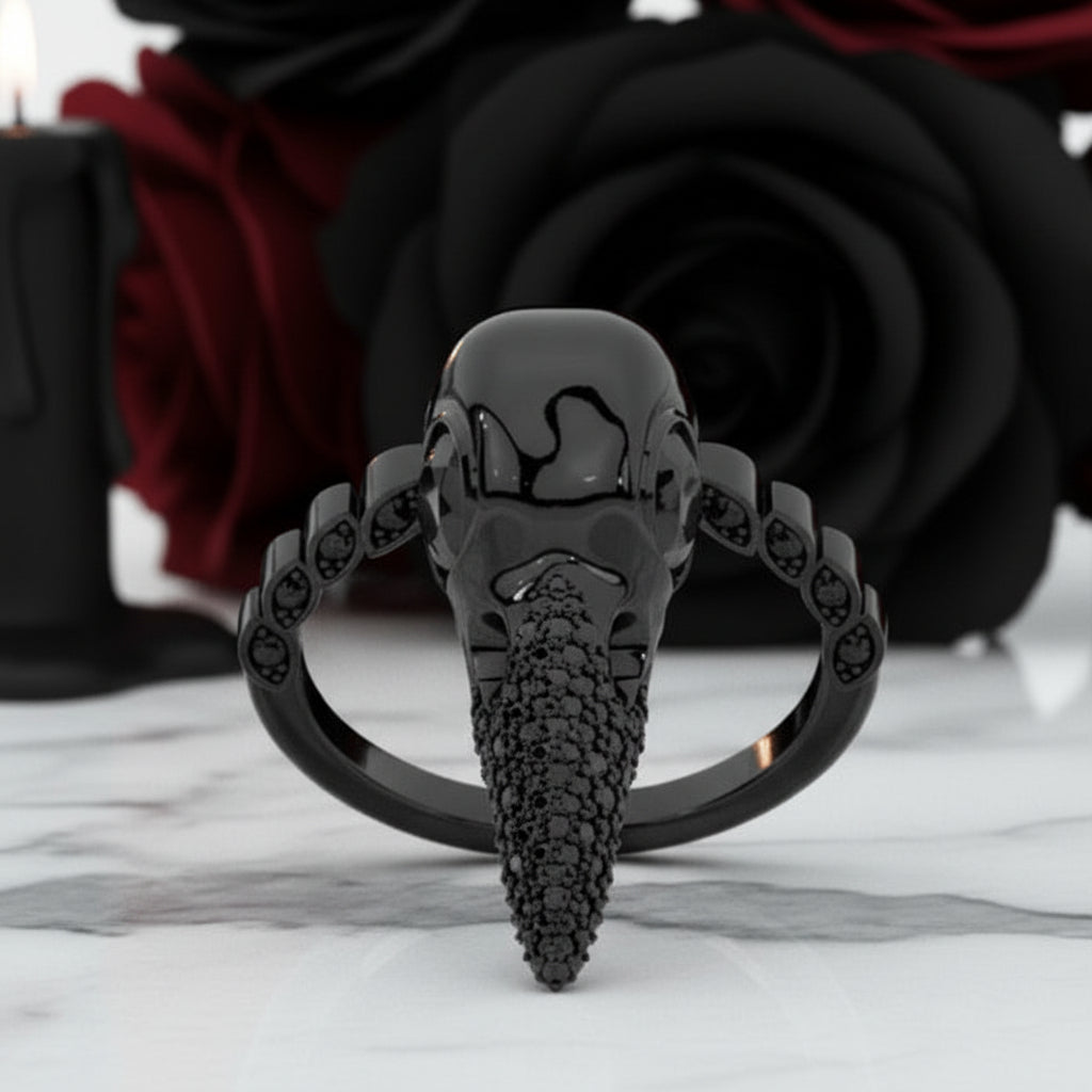 Forevermore- Paved Diamond Option Raven Skull Engagement Ring (Copy)-Black Diamonds New York