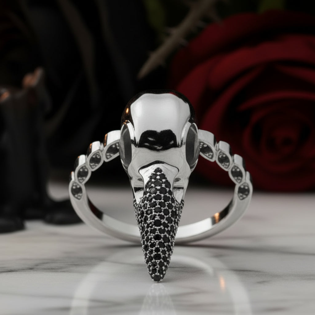 Forevermore- Paved Diamond Option Raven Skull Engagement Ring (Copy)-Black Diamonds New York