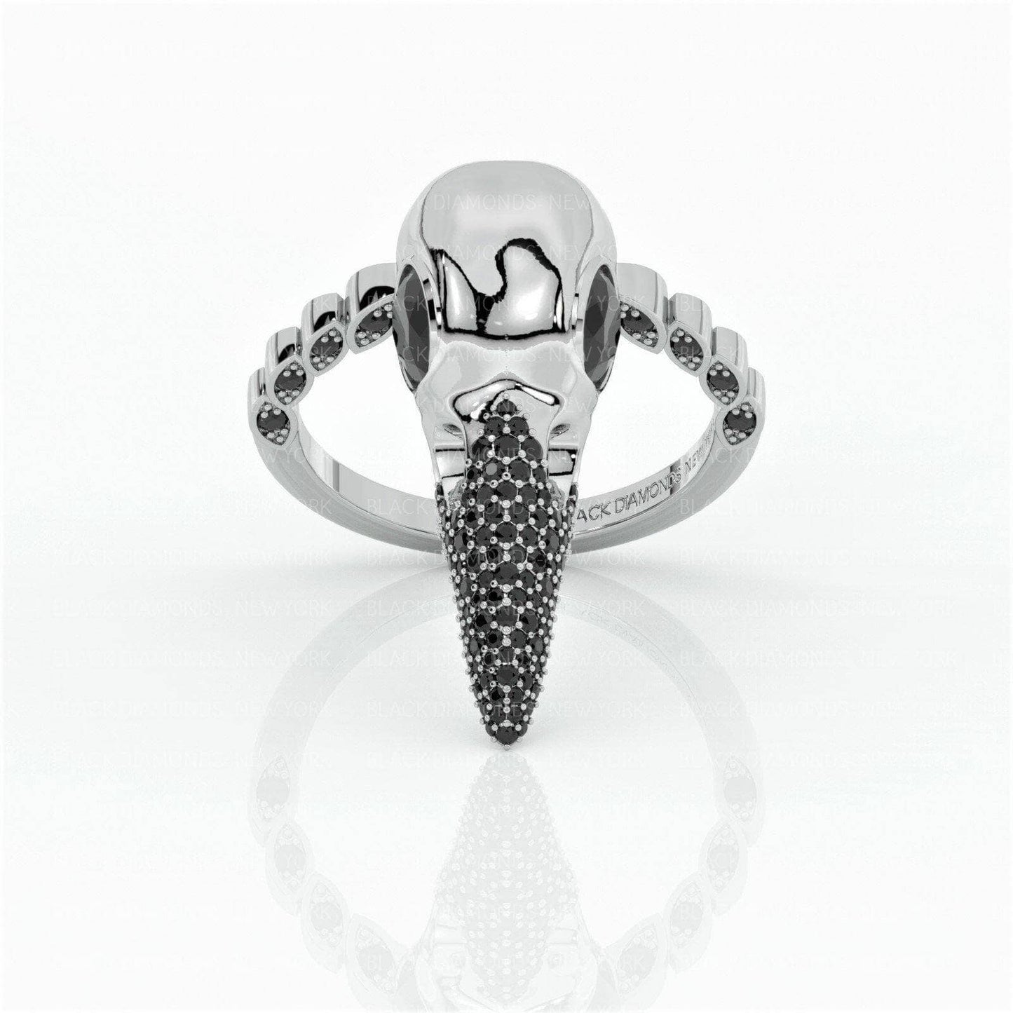 Forevermore- Paved Moissanite Raven Skull Engagement Ring-Black Diamonds New York