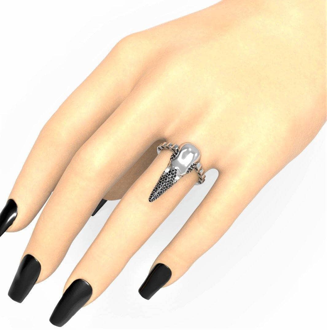 Forevermore- Paved Moissanite Raven Skull Engagement Ring - Black Diamonds New York
