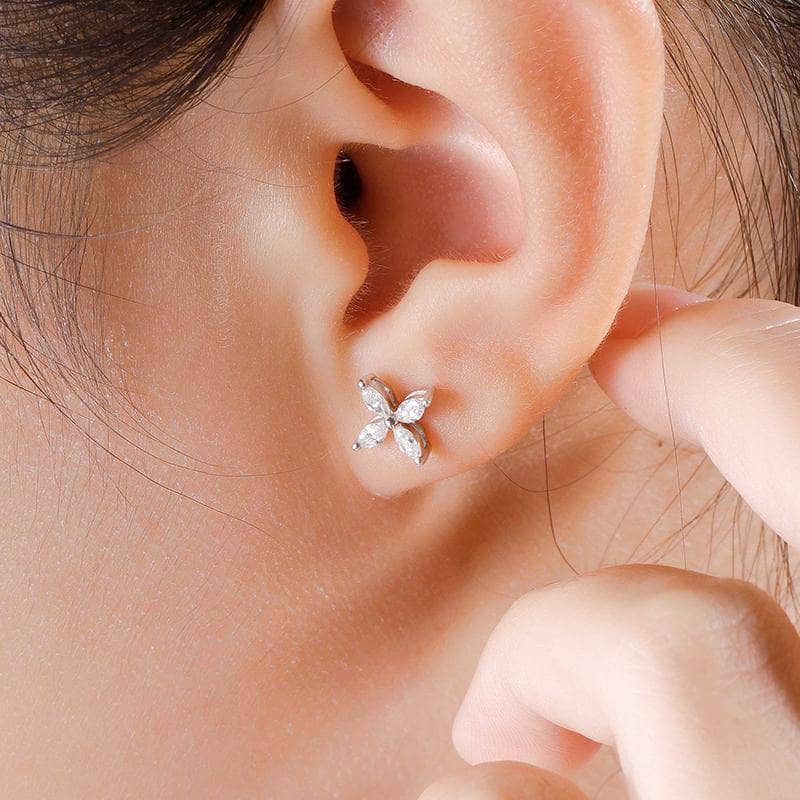Four Petal Flower Diamond Earrings From