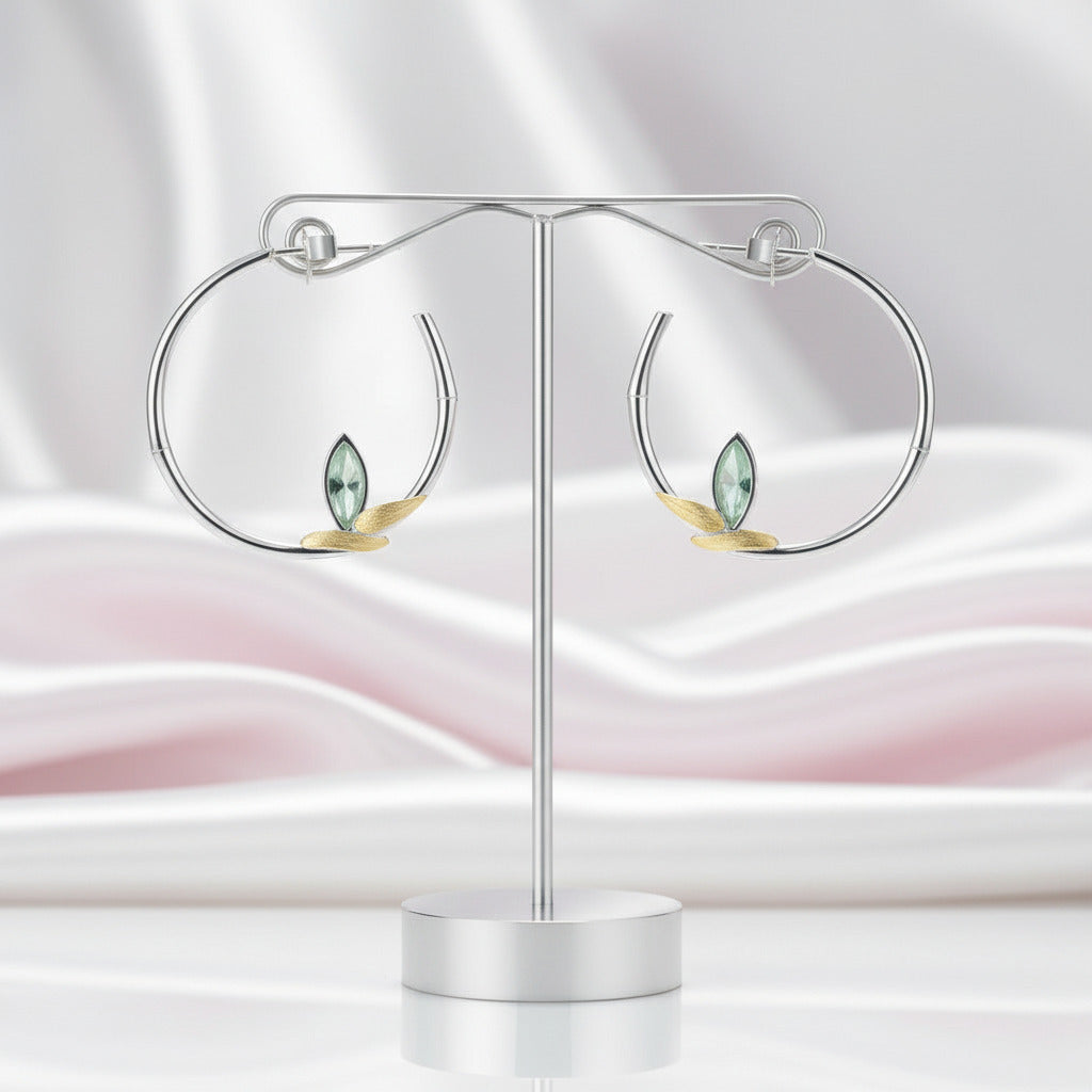 Fresh Bamboo Leaves Round Hoop Earrings-Black Diamonds New York