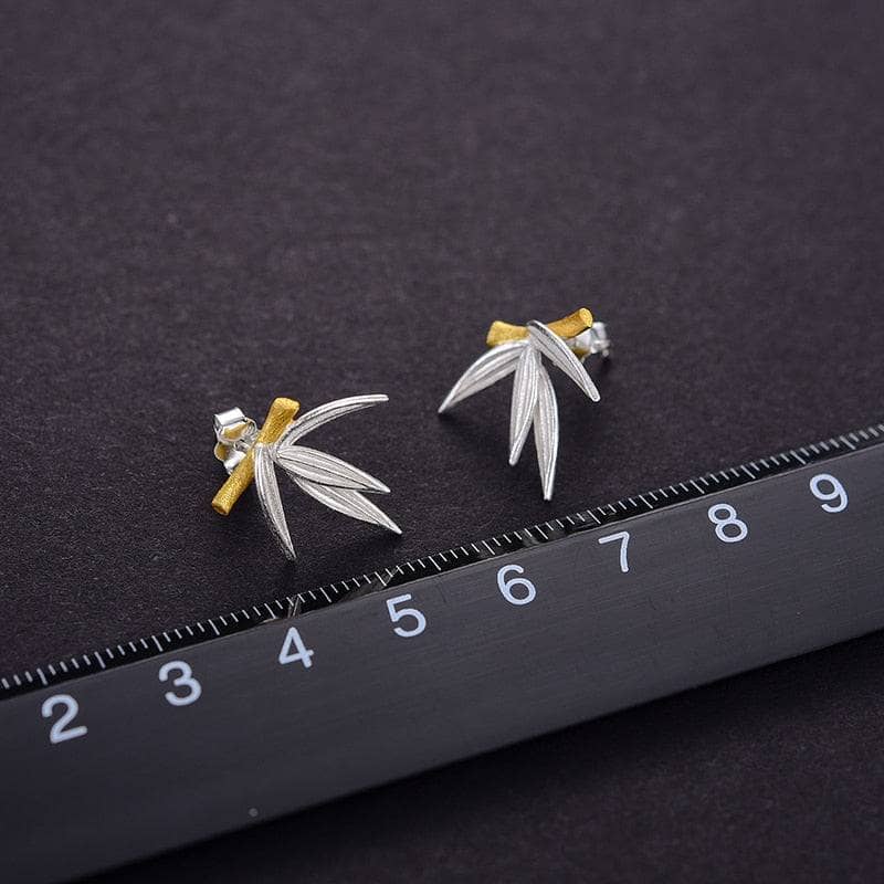 Fresh Bamboo Leaves Stud Earrings-Black Diamonds New York