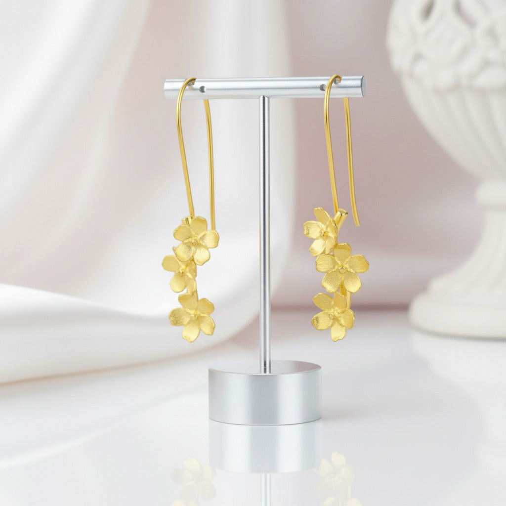 Fresh Elegant Forget-Me-Not Flower Dangle Earrings-Black Diamonds New York