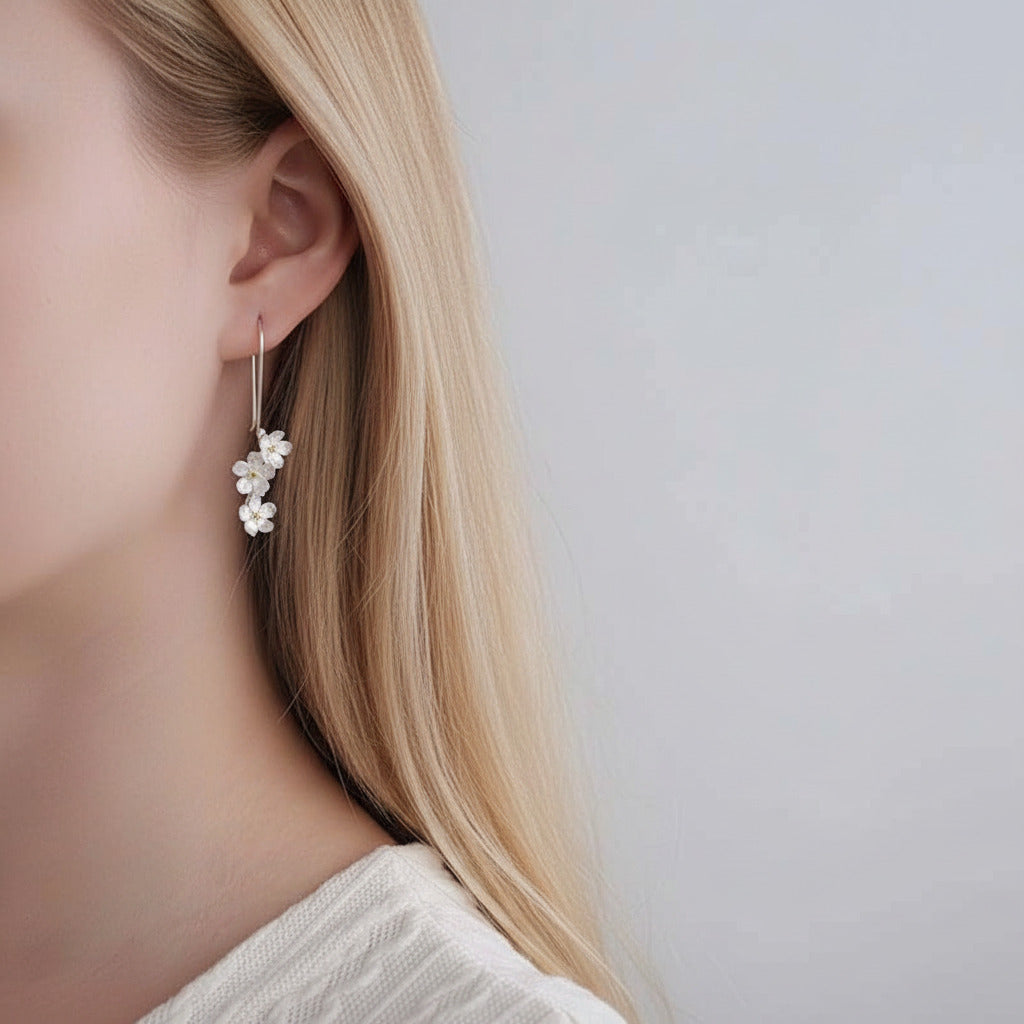 Fresh Elegant Forget-Me-Not Flower Dangle Earrings-Black Diamonds New York