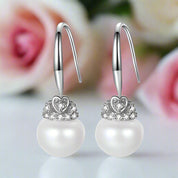 Fresh Water Heart Crown Pearl Hook Drop Earrings-Black Diamonds New York