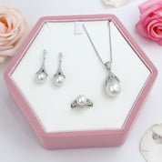 Natural Fresh Water White Pearl Jewelry Set-Black Diamonds New York