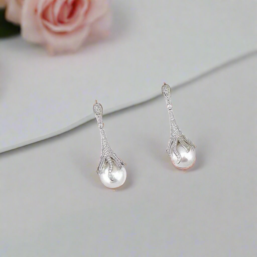 Natural Fresh Water White Pearl Jewelry Set-Black Diamonds New York