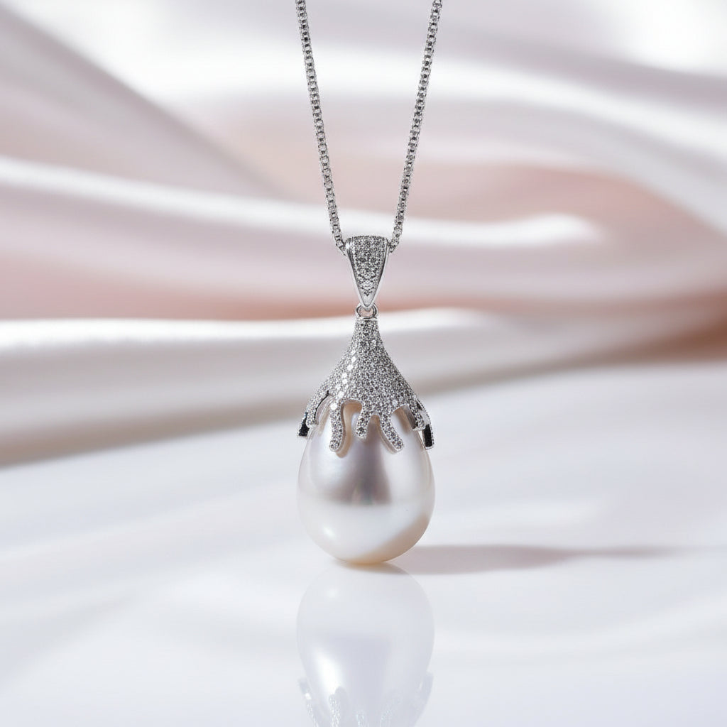 Fresh Water White Pearl Jewelry Set-Black Diamonds New York