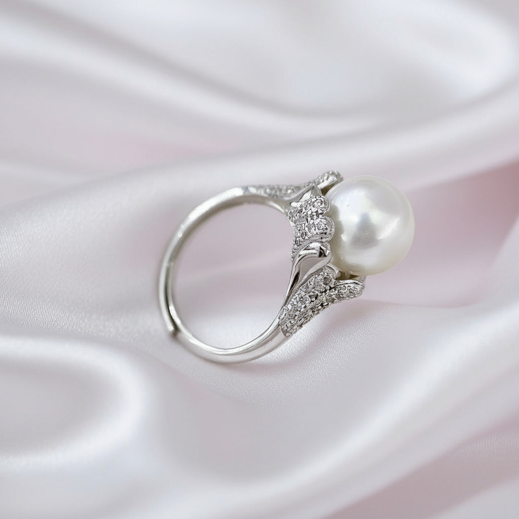 Natural Fresh Water White Pearl Jewelry Set-Black Diamonds New York