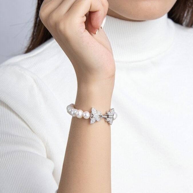 Freshwater Pearl Butterfly Bracelet-Black Diamonds New York