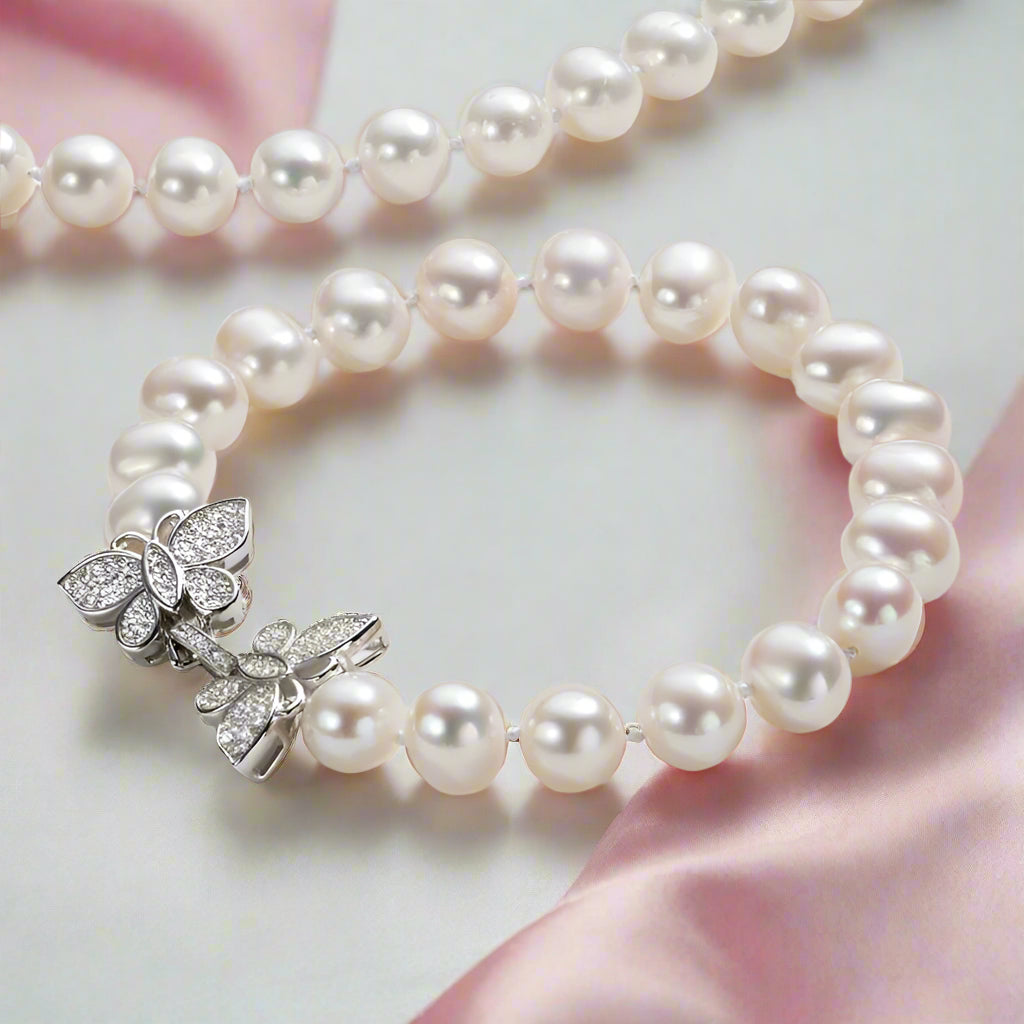 Freshwater Pearl Butterfly Bracelet-Black Diamonds New York