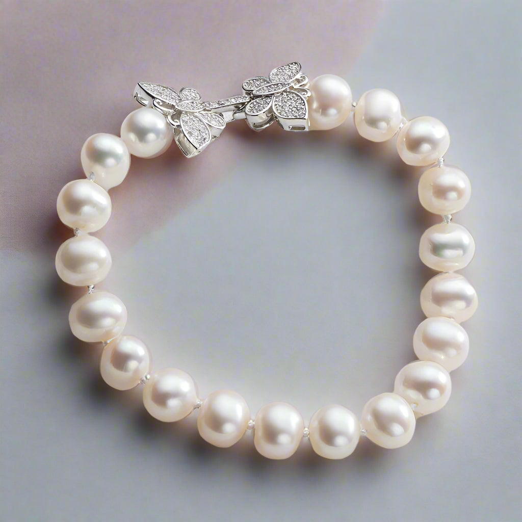 Freshwater Pearl Butterfly Bracelet-Black Diamonds New York