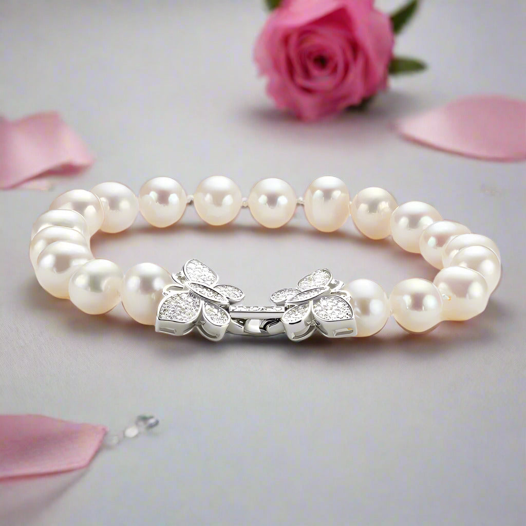 Freshwater Pearl Butterfly Bracelet-Black Diamonds New York