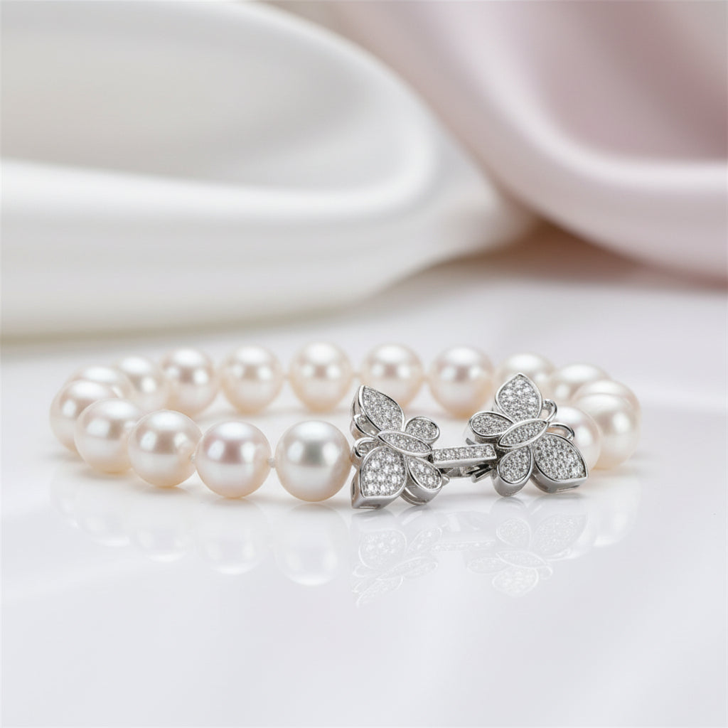 Freshwater Pearl Butterfly Bracelet-Black Diamonds New York