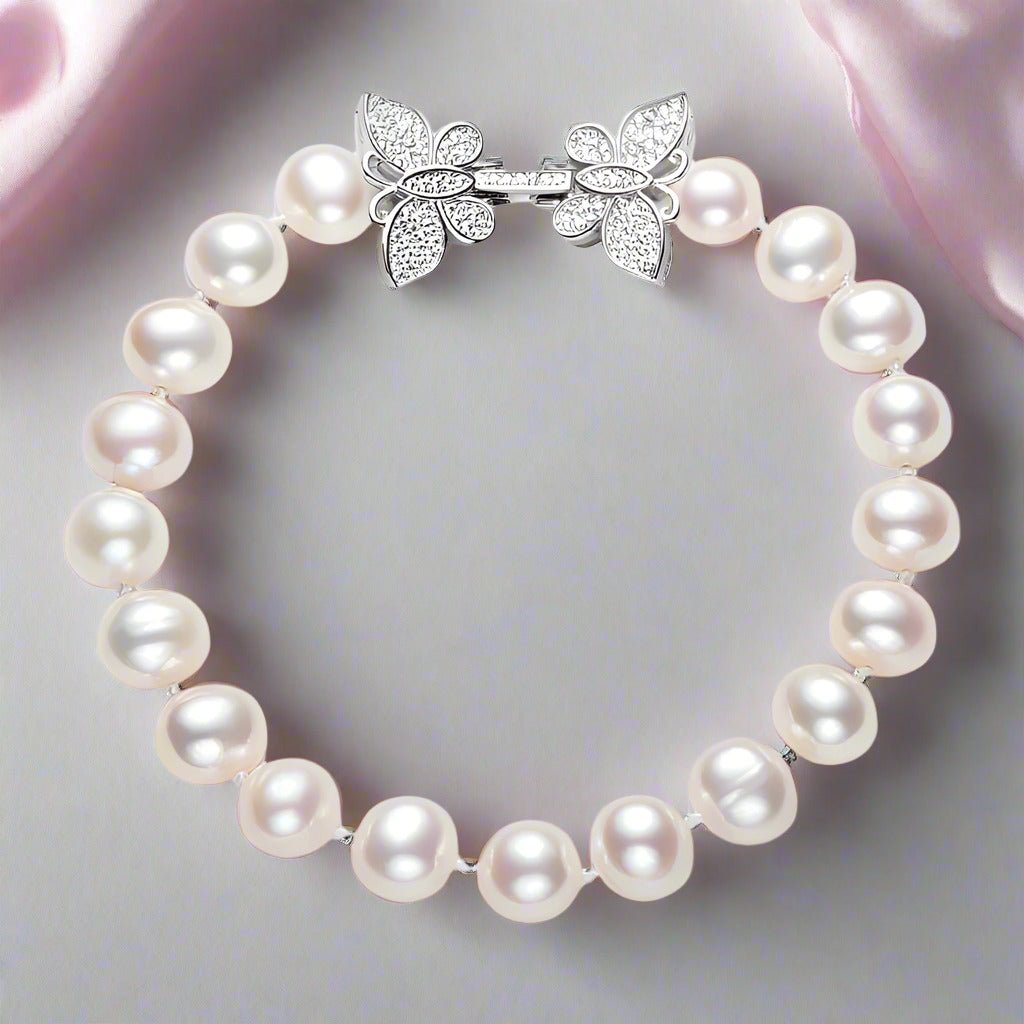 Freshwater Pearl Butterfly Bracelet-Black Diamonds New York
