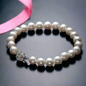 Freshwater Pearl Flower Charm Bracelet-Black Diamonds New York