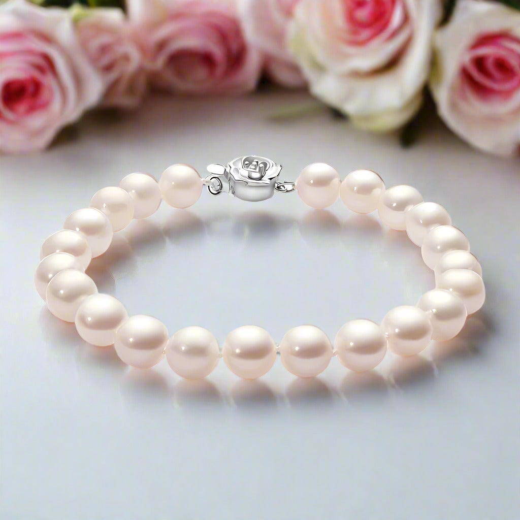 Freshwater Pearl Flower Charm Bracelet-Black Diamonds New York