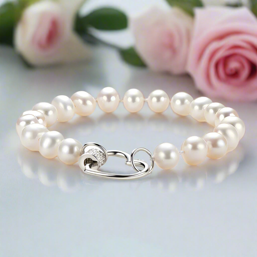 Freshwater Pearl Heart Shape Buckle Bracelet-Black Diamonds New York