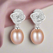 Freshwater Pearl Vintage Flower Stud Earrings-Black Diamonds New York