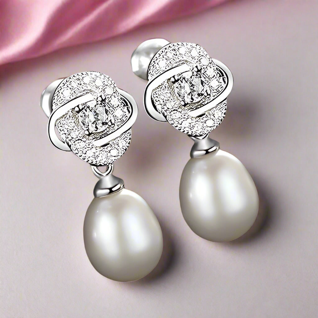 Freshwater Pearl Vintage Flower Stud Earrings-Black Diamonds New York