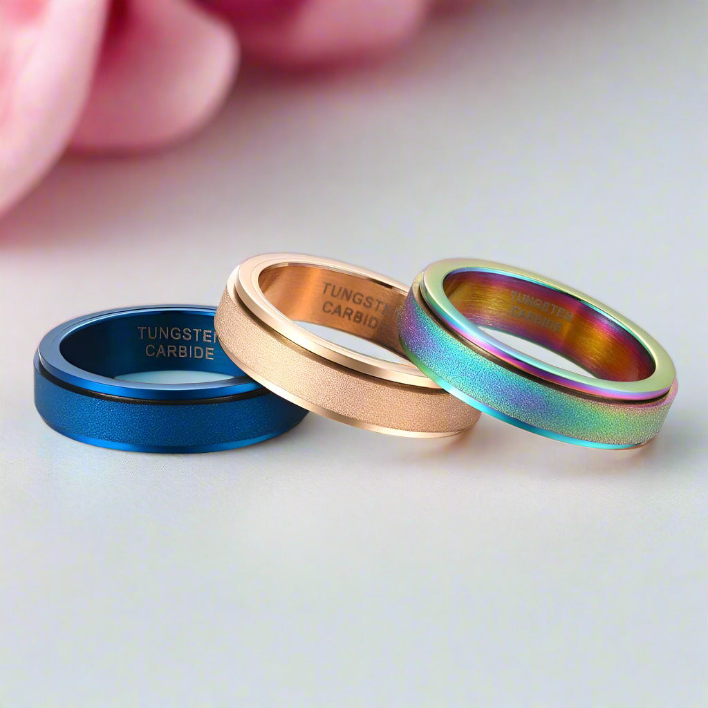 Frosted Men's Tungsten Carbide Wedding Band-Black Diamonds New York