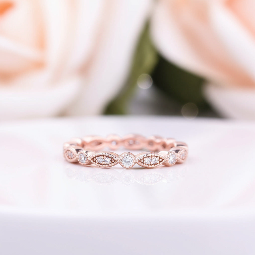 Full Eternity 3PC Stacking Wedding Band Set In Rose Gold-Black Diamonds New York