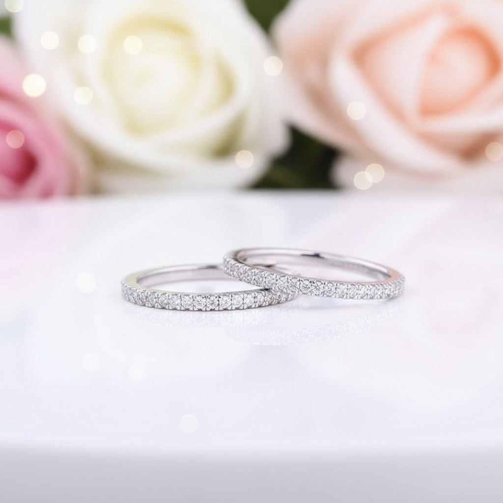 Full Eternity 3PC Stacking Wedding Band Set In Rose Gold-Black Diamonds New York