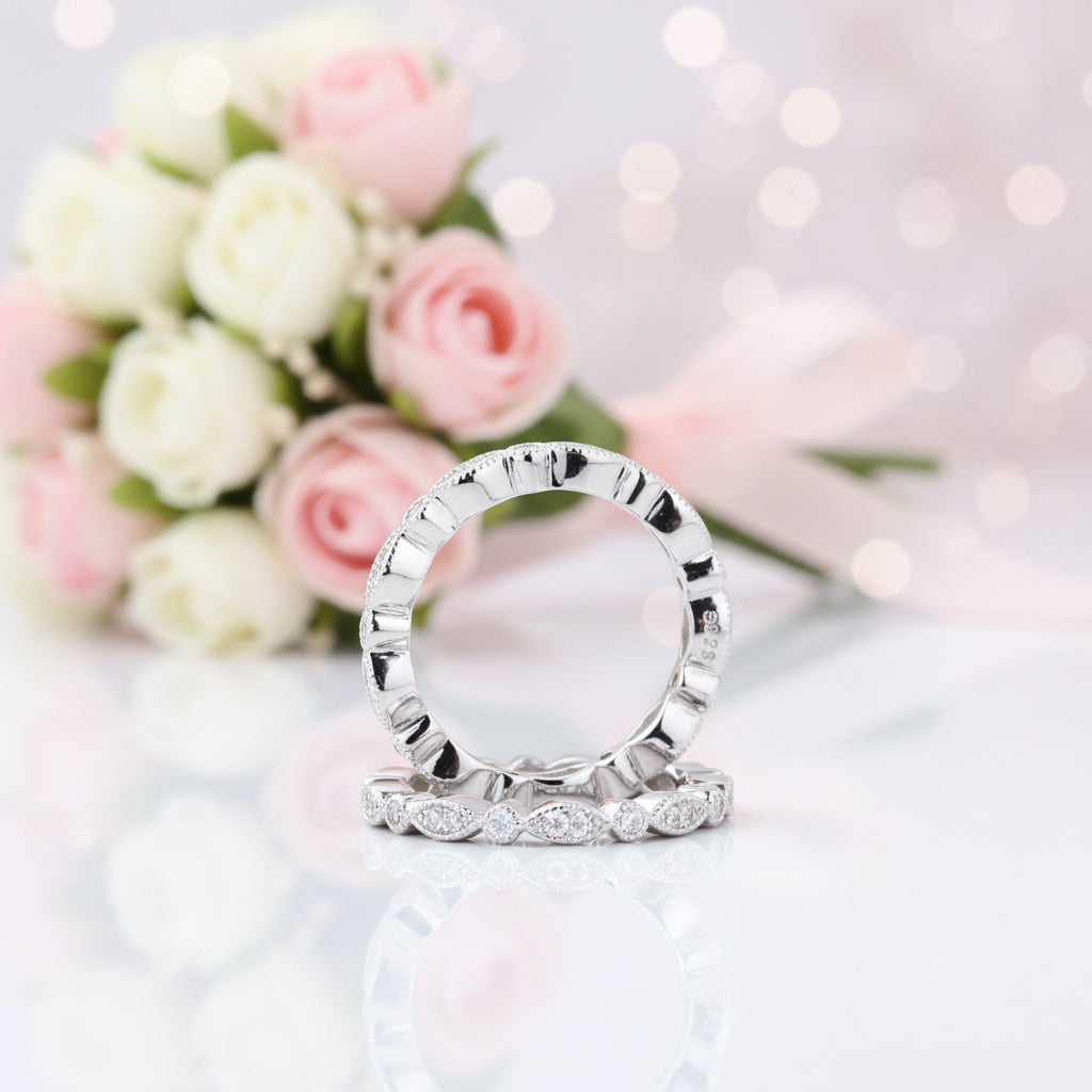 VIP Custom Ring- Full Eternity Art Deco Stacking Wedding Band Set (Aftersale Service)-Black Diamonds New York