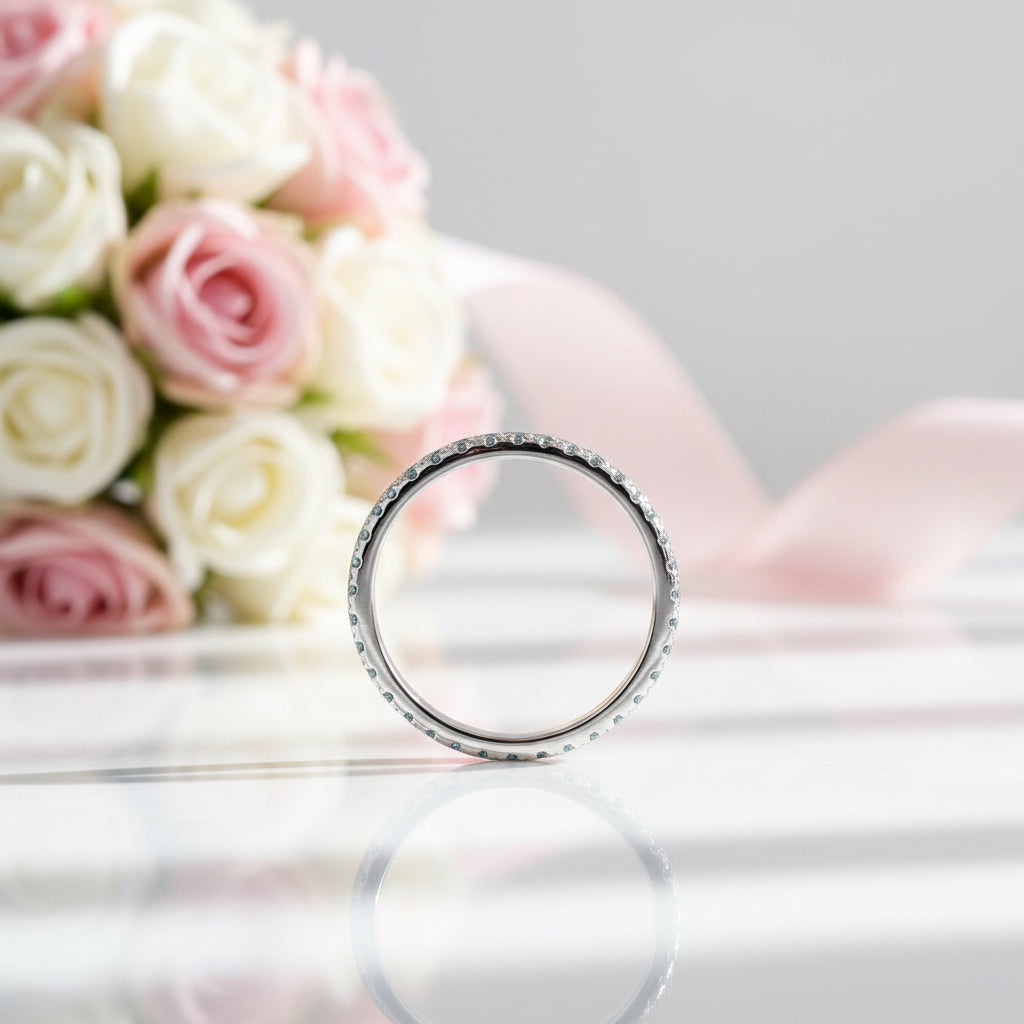 Light Aquamarine Blue Wedding Band-Black Diamonds New York