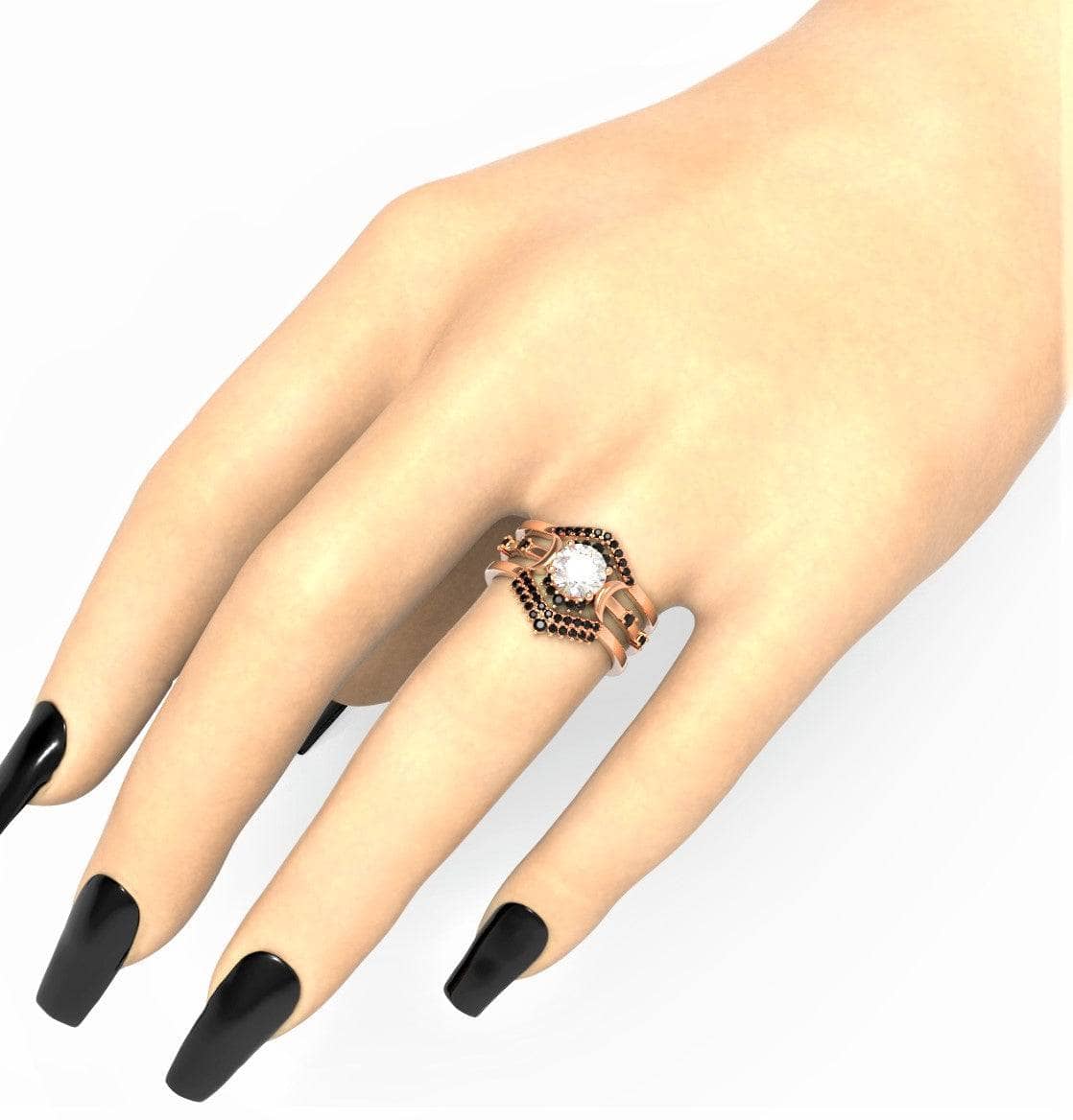 Full Moon- Radiant Celestial Moon Round EVN™ Diamond Gothic Engagement Ring - Black Diamonds New York