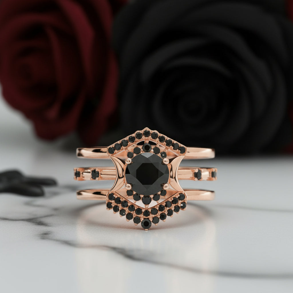 Full Moon- Radiant Celestial Moon Round Created Diamond Gothic Engagement Ring-Black Diamonds New York