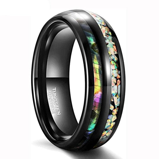 Galaxy Opal & Abalone Shell Men's Tungsten Wedding Band-Black Diamonds New York
