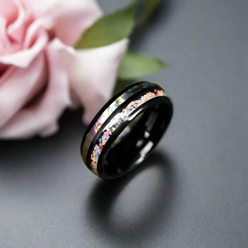 Galaxy Opal Abalone Shell Men's Tungsten Wedding Band – Black