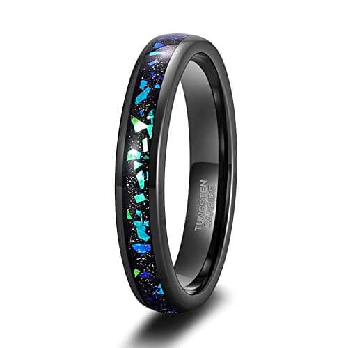 Galaxy Opal Inlay Men's Tungsten Wedding Band-Black Diamonds New York