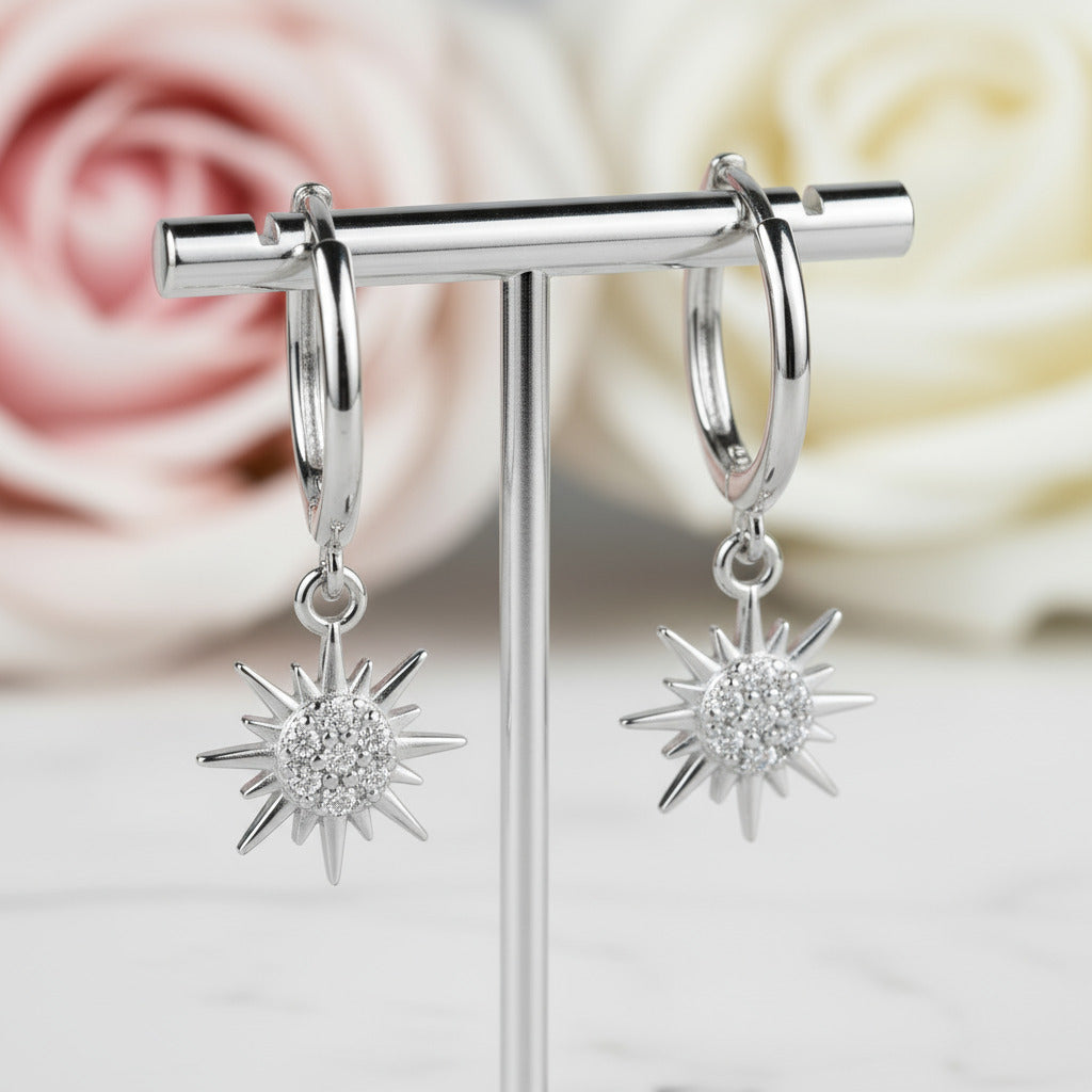 Geometric Star Diamond Hoop Earrings-Black Diamonds New York