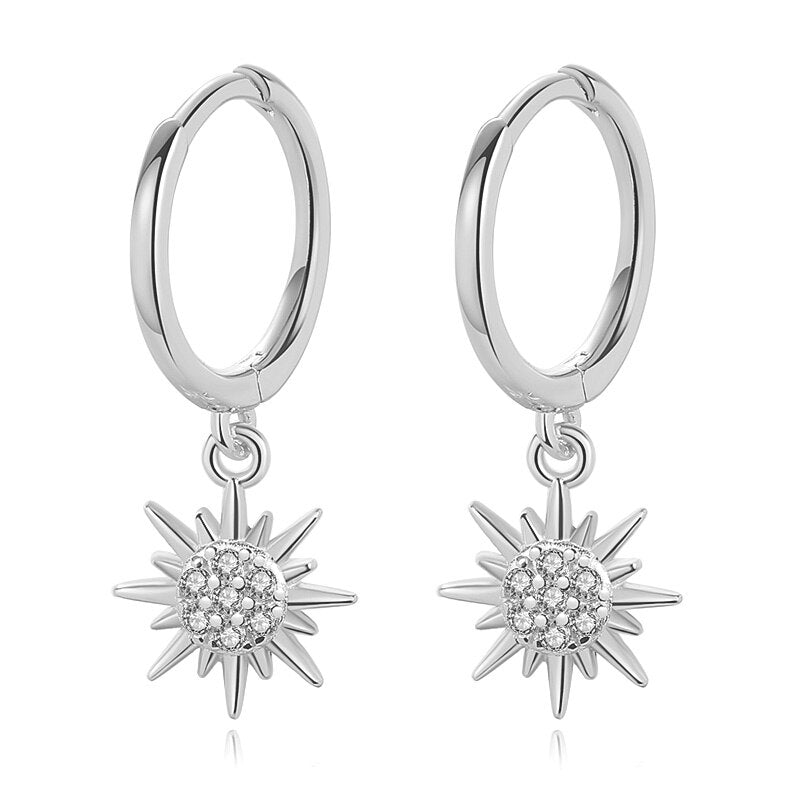 Geometric Star Created Diamond Hoop Earrings-Black Diamonds New York