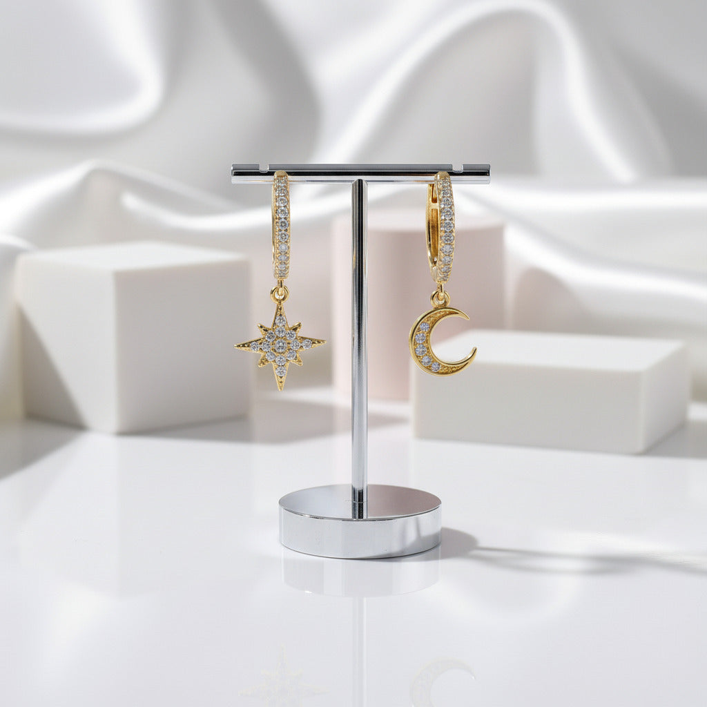 Geometric Star Diamond Hoop Earrings-Black Diamonds New York