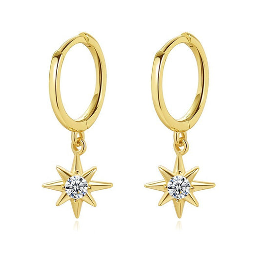 Geometric Star EVN Stone Hoop Earrings-Black Diamonds New York